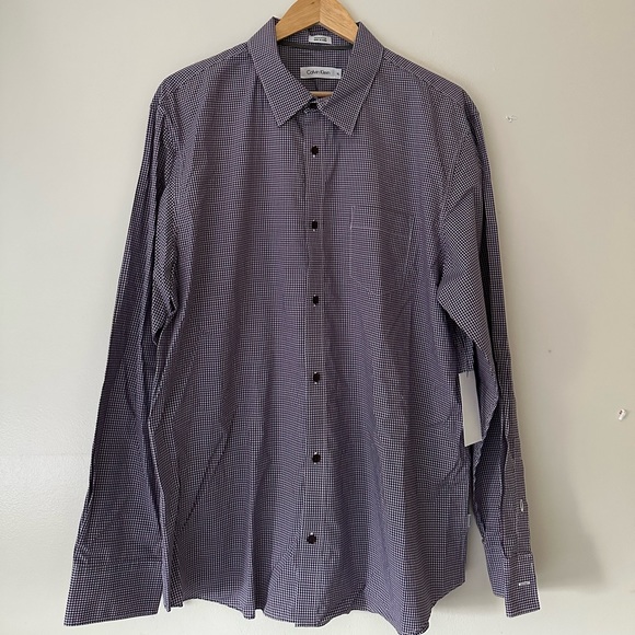 Calvin Klein Button-down Purple White Long Sleeve Shirt Modern Classics - Picture 6 of 6